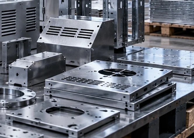 AI illustration of cut sheet metal panels and components