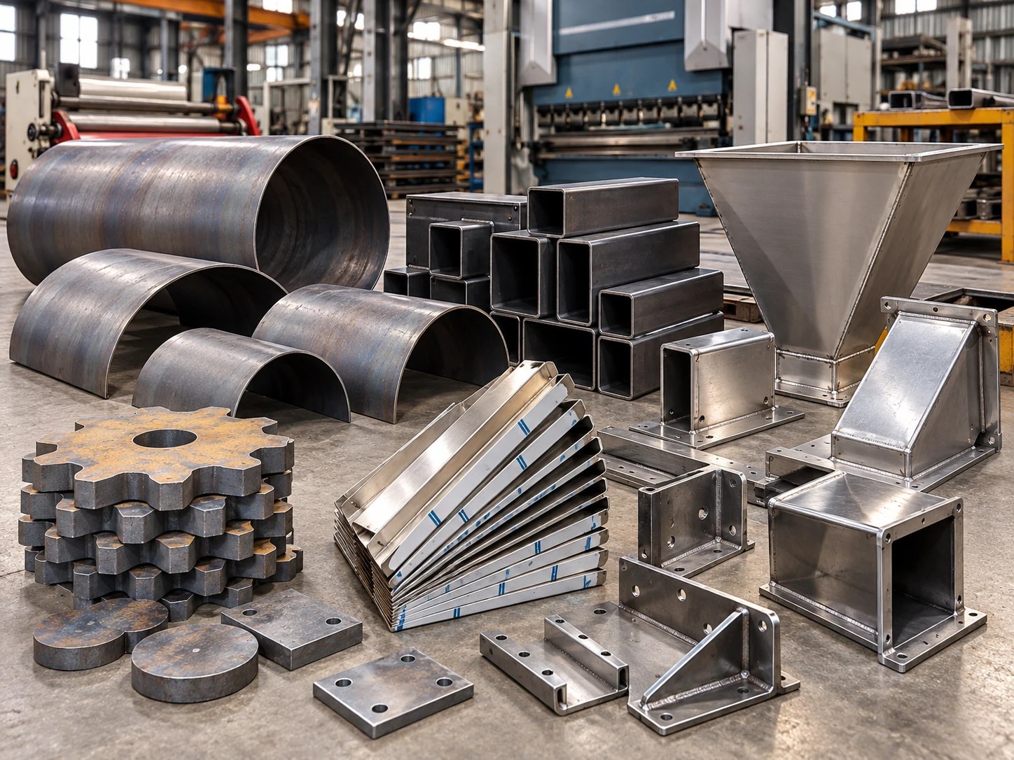 AI illustration of rolled shells, formed profiles and fabricated products