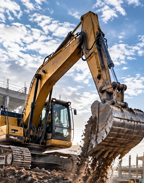 AI-generated construction and earth-moving equipment illustration