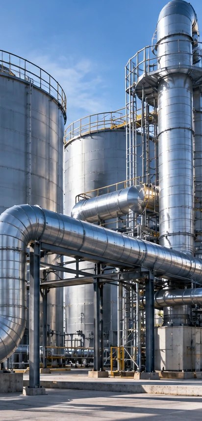 AI-generated storage tanks and industrial ducting context