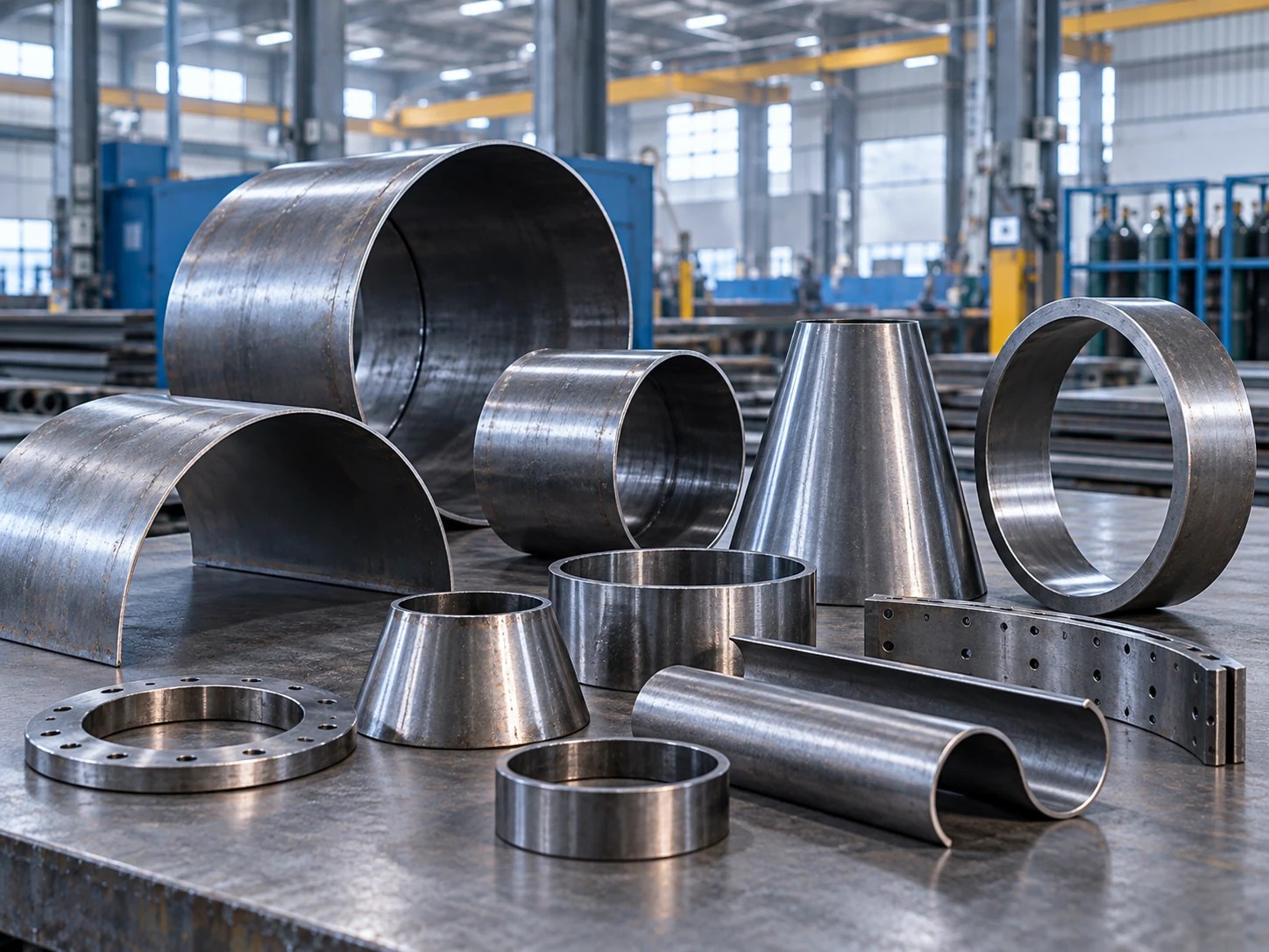 AI illustration of rolled metal components and curved profiles